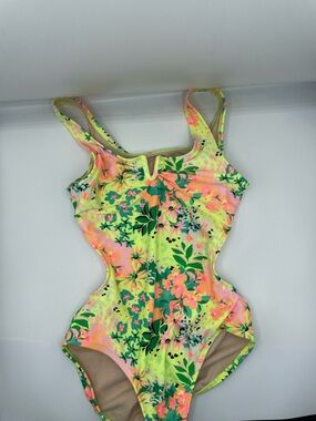 art class Neon Floral One-Piece Swimsuit in Yellow-Green and Pink